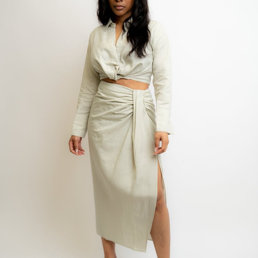 Cropped Shirt Linen Skirt Set